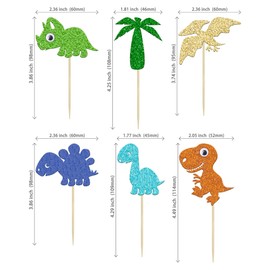 24 piezas de decoración para cupcakes de dinosaurio con purpurina verde para baby shower, decoración para tartas de dinosaurio, púas para cupcakes de dinosaurio para niños, suministros de fiesta de cumpleaños
