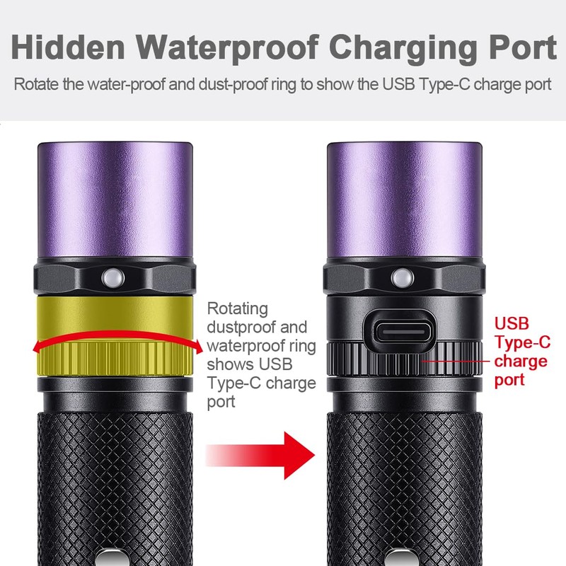 LIGHTFE Blacklight uv Flashlight 365nm UV304 UV Flashlight Rechargeable can