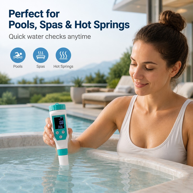 7-in-1 Digital Pool Water Tester for Maintenance – pH, Chlorine,