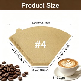 400 Count #4 Cone Coffee Filters, Unbleached Natural Paper 8-12 Cup, Disposable Cone Filters for Pour Over, Drip Coffee Makers (400 Count)