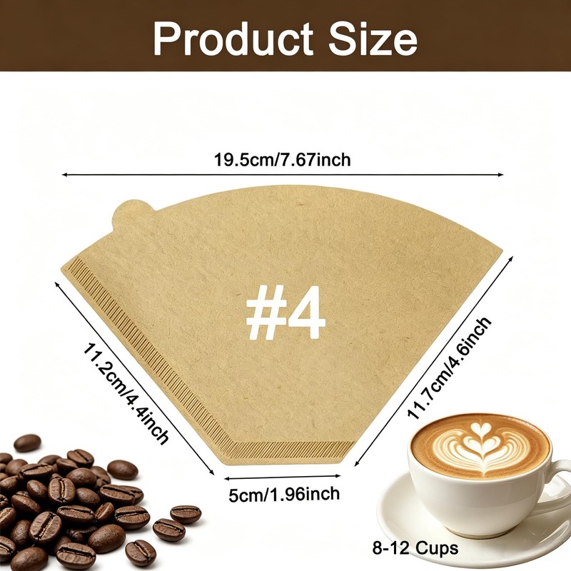 400 Count #4 Cone Coffee Filters, Unbleached Natural Paper 8-12