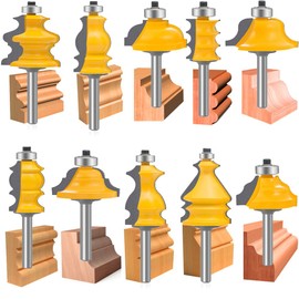TAIWAIN 1/4-Inch Shank 10 pcs Tongue and Groove Flooring Router Bit Set Wood Cabinet Milling Router Bits Sets Cutter, Woodworking Miter Carbide CNC Cutting Tool for Doors,Tables (10)