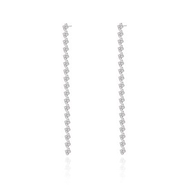 Luxval Rhinestone Earrings Linear Drop Earrings Sparkly Silver Dangle Earrings Girls Diamond Long Dangle Earrings for Women Lightweight Bridal Wedding Crystal Statement