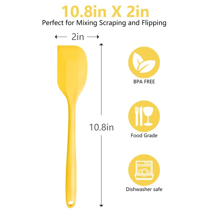 Yellow Rubber Spatula for Kitchen Use, 10.8In Silicone Spatulas for