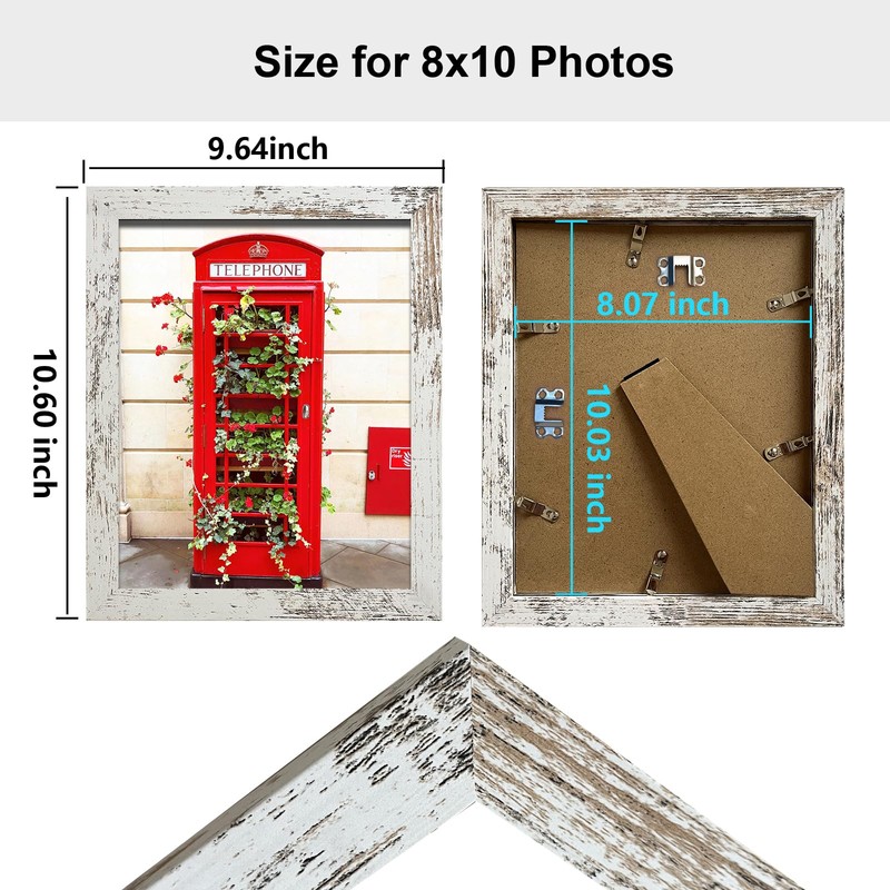 SESEAT 8x10 Picture Frame Rustic Distressed White, Display Pictures for