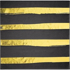 Creative Converting Black and Gold Foil Striped Napkins, 16 Count