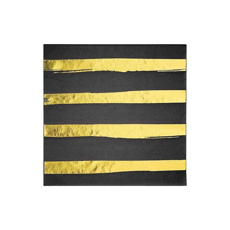 Creative Converting Black and Gold Foil Striped Napkins, 16 Count