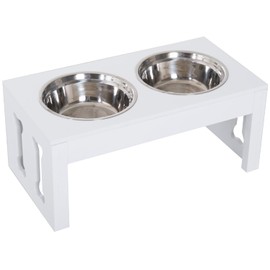 Dog Bone Elevated Feeder, Modern Wooden Pet Food Station, Supports Healthy Digestion (White)