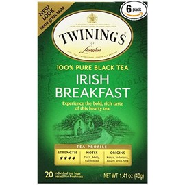 Twinings Irish Breakfast Tea, Tea Bags, 20-Count Boxes (Pack of 6)