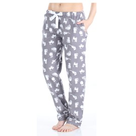 PajamaMania Women's Cotton Flannel Pajama PJ Pants with Pockets, Grey Cats, Medium
