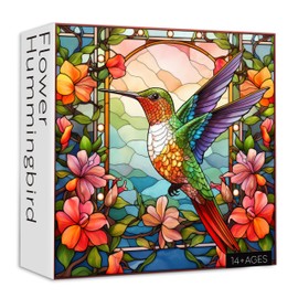 Hummingbird Puzzles for Adults 1000 Pieces, Stained Glass Spring Bird Flower Impossible Art Puzzle, Hard Challenging Bird Garden Jigsaw Puzzle as Home Wall Art Decor