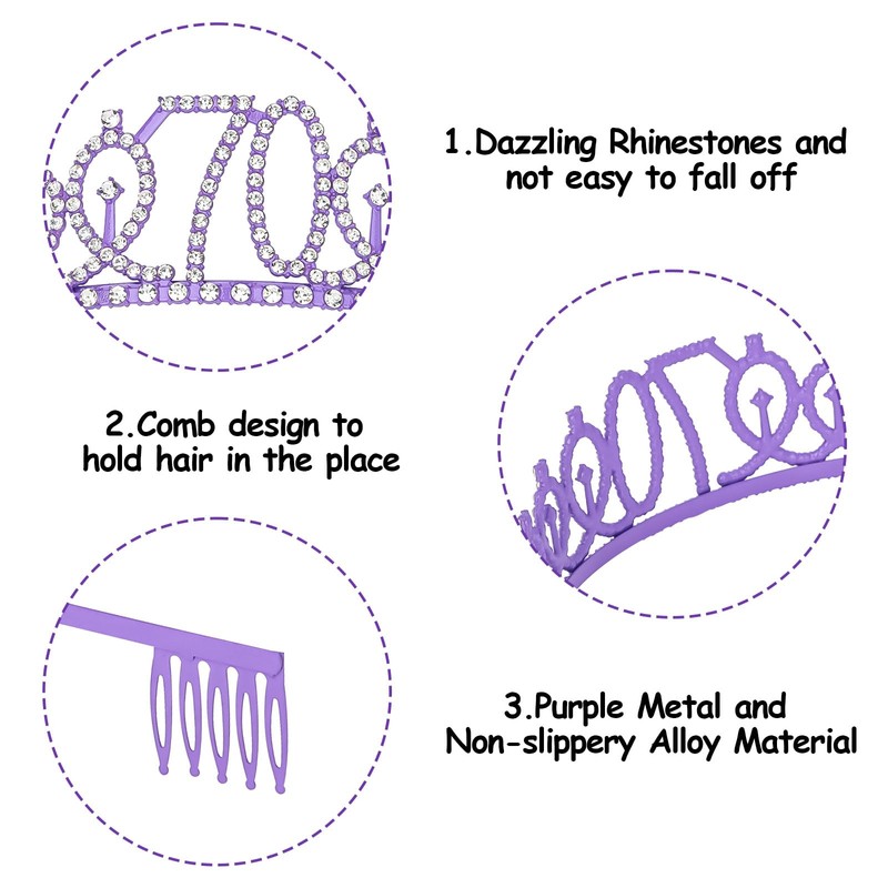 YARIEW Purple Crown + 70th Celebration Sash, Pearl Pin, and