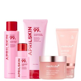 [APRILSKIN x medicube] NEW Glow-Getter Pink Haul Box - Lite Ver | Korean Skincare Routine | Cleanser, Hydrate, Serum, Calming, Set Brightening Collagen:_TXA Milky Glow Bundle 