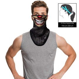 Obacle Bandana Face Mask with Ear Loops Neck Gaiter Face Mask Scarf Face Cover for Men Women (Skull White Teeth Red Nose)