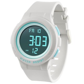 ITOOZYNN Digital Light Up Watch for Boy and Girl,Kids Ages 7-16,Waterproof 5 ATM, School,Outdoor,Sports Children Wacth (White)