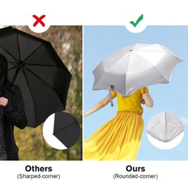 G4Free Round-Corner Sun Travel Umbrella, UPF 50+ UV Protection 46 Inch Auto Open Close Umbrella, Compact Folding Windproof Sun Blocking Umbrella for Walking(Light Purple)