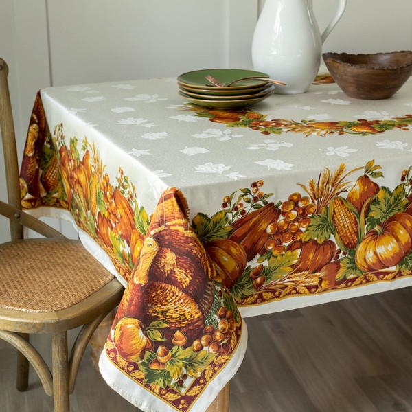 Benson Mills Harvest Splendor Engineered Printed Fabric Table Cloth, Fall, Harvest, and Thanksgiving Tablecloth (60" X 84" Rectangular, Harvest Splendor)