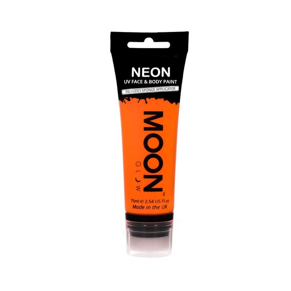 Moon Glow Supersize Neon UV-Gesichts- und Körperfarbe, mit Schwammapplikator (Intensives Orange, 75 ml)