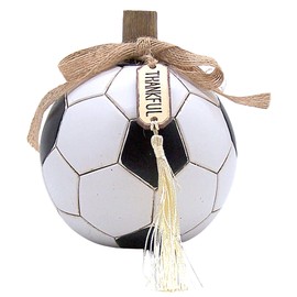 Pumpkin Style Decorative Soccer Ball, Harvest Themed Sports Decor, Freestanding Tabletop Decoration, 6 Inches