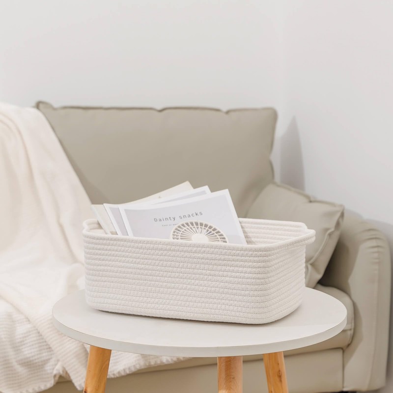 CubesLand Cute and Durable Small Cotton Rope Basket for Organizing,