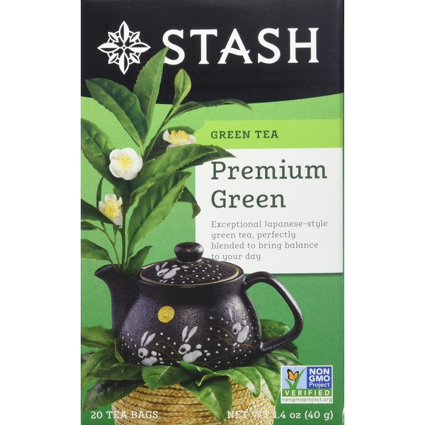 Stash Tea Premium Green Tea, 20 Count Box of Tea Bags in Foil, (Pack of 6)