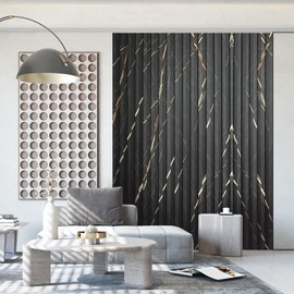 OUZUGIE WPC Acoustic Slat Wall Paneling, 8-Pack 114 x 6 Inches 3D Wall Panels for Interior Wall Decor,Living Room,TV Background,Study Room,Office Spaces,Bedroom,Low Grille (Black Marble)