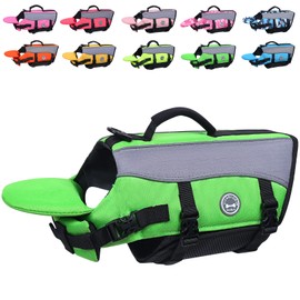 VIVAGLORY Dog Life Jacket with Removable Front Float, Dogs Life Vest with Reflective Trims & Extra Padding for Swimming & Boating, Bright Green, XL