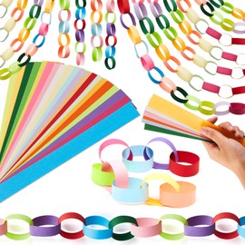 Lincia 600 Sheets Bright Paper Chain Strips Construction Paper 1 x 8 Inch Assorted Colors DIY Color Folding Paper with Double Sided Tape
