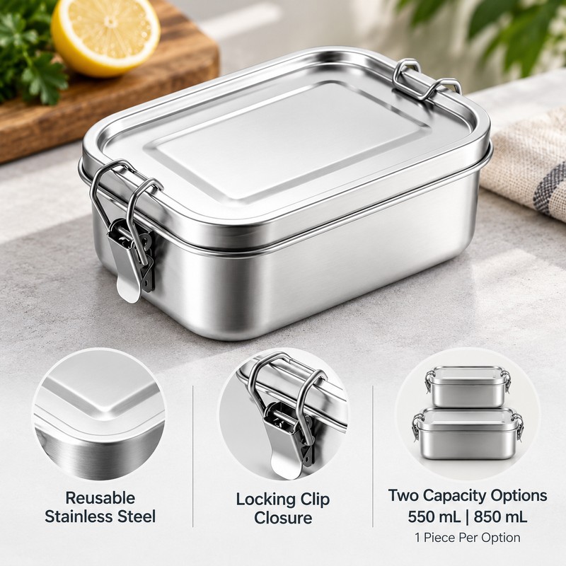 Stainless Steel Lunch Box for Meals & Snacks – Locking