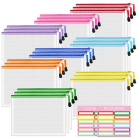 VVCOIIROEI 24pcs Mesh Zipper Pouch Bags, A5 9.4x7.1 Inches, 8 Colors, Organizing Pouches for Classroom, Home, Office & Puzzle Storage