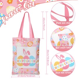 Whaline 3Pcs Easter Tote Bags Large Easter Egg Bunny Printed Canvas Bags with Handles Reusable Grocery Shopping Bags Multicolor Gift Goodie Bags for Easter Egg Hunt Easter Basket Party Favor Supplies