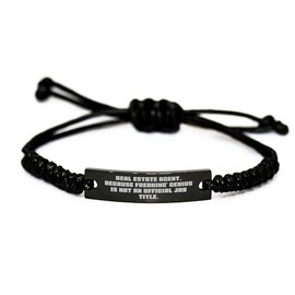 Real Estate Agent Rope Bracelet Gifts | Funny Real Estate Agent Gifts for Mother's Day | Real Estate Agent Appreciation Gifts | Black Engraved Real Estate Agent Jewelry