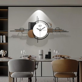 HEBOIX Modern Wall Clock for Living Room,Large Decorative Wall Clock,Creative Silent Clock Battery Operated Metal Wall Art for Entryway/Bedroom/Office/Dinning Room/Kitchen Decor 35''Lx16''W