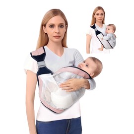 Baby Sling Carrier,Baby Carrier Newborn to Toddler, Adjustable Mesh Breathable Carrier, Infant Hip Seat Carrier for Toddler Sling, Nursing Sling Wrap Carries 7-45 Lbs, Pink