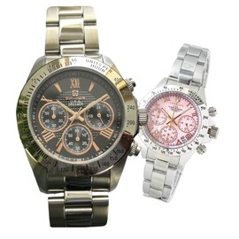 ペアウォッチ Don Clark メンズ腕時計 ブラックゴールドローマン文字盤 クロノグラフ ANNE CLARK レディース腕時計 クロノグラフ 天然シェル文字盤 お肌に優しいオールステインレス素材 ベルト調整簡単工具プレゼント