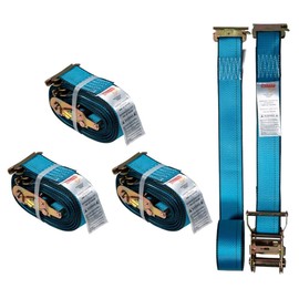 Mytee Products (4 Pack 2'' x 20' E Track Straps w/Spring E-Fittings - Blue Ratchet Etrack Straps w/Heavy Duty 4000 lbs Breaking Strength for Enclosed Trailers, Trucks & Vans