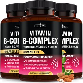 Vitamin B Complex for Men & Women - Made in USA - B-Complex: B1, B2, B3, B5, B6, B7, B8, B9, B12 with Vitamin C, Choline, Inositol - Energy, Brain & Heart Support Supplement - 180 Vegan Capsules