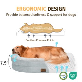 Orthopedic Waterproof Large Dog Bed: Memory Foam Washable Dog Bed with Bolsters - XXL Orthopedic Removable Cover for Medium Large Sized Pet - Non-Slip Bottom - Silver