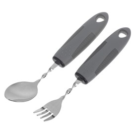 Ipetboom 2pcs Adaptive Utensil Set for Seniors Stainless Steel Tremor Fork and Spoon with Built Up Handles for Stroke and Arthritic Hands Easy to Clean Reusable Silverware