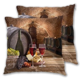 Jbofyee Wine Grapes Barrel Throw Pillow Cover 18x18 Inch Decorative Pillow Cases Soft Throw Pillows for Living Room Bedroom Sofa Couch Cushion Cover Set of 2