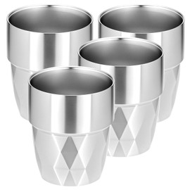 QWORK Stainless Steel Cup, 4 Pack 10 oz Double Wall Insulated Cups, Metal Cup Drinking Tumblers, Vacuum Metal Drinking Glasses