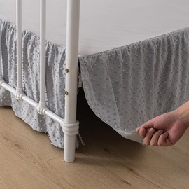 Tufted Dot Bed Skirt Queen Size Ruffled Bed Skirt with Split Corners, 14 Inch Drop Dust Ruffle Bed Skirts with Platform, Light Grey