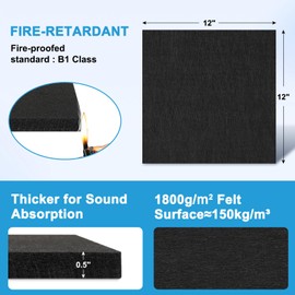 DOLLAR BOSS DOLLAR BOSS Acoustic Panels 24 Pack 12'x 12' x 0.5" High Density Soundproof Panels for Walls, Noise Reducing Sound Absorbing Tiles for Studio Recording Office Home Door Ceiling, Black