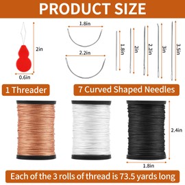 NIUBIER Upholstery Thread, Nylon Heavy Duty Sewing Kit, Upholstery Needle and Thread for Leather, Carpet, Furniture, Shoe, Includes 3 Rolls Thread (73.5yd Per Roll, 3 Colors), 7 Shaped Needles, 1 Threader