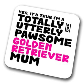 Golden Retriever Coaster Pawsome Golden Retriever Mum | Pet Present for Golden Retriever Lover | Dog Mum Friend Joke Funny Gift Birthday Christmas, Hardboard Coaster