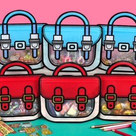 Cartoon School Bag Design Horizontal Zipper Bags - 5-Piece Set for Daycare Gifts/Goodie Bags, Reusable Handle Bag 3ea