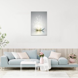 Lotus Floral Canvas Prints Art for Zen Office Decor Wall Art Meditation Pictures Modern Artwork Painting Framed Ready to Hang(16x24inch)
