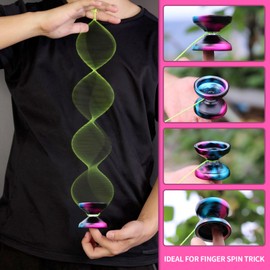 YOYOSTUDIO Yoyo Professional Unresponsive Yoyo for Kids 8-12, Professional Yoyo for Adults, Finger Spin Tricks Yo yo for Adults Beginner, Pro Yo-Yo with 10 String, Yoyo Case & Glove (Black Blue Pink)