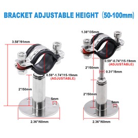 PEROMI 2 Pack Pipe Supports,304 Stainless Steel Wall Mount Ceiling Mount Pipe Bracket Clamp Ring Hanger with Screws for Pipe OD 15-19mm, Bracket Adjustable Height 50-100mm