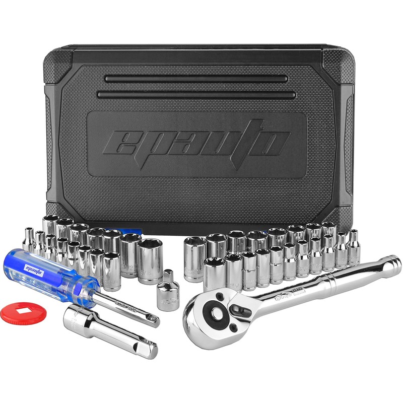 EPAuto 40 Pieces 1/4-Inch & 3/8-Inch Drive Socket Set with